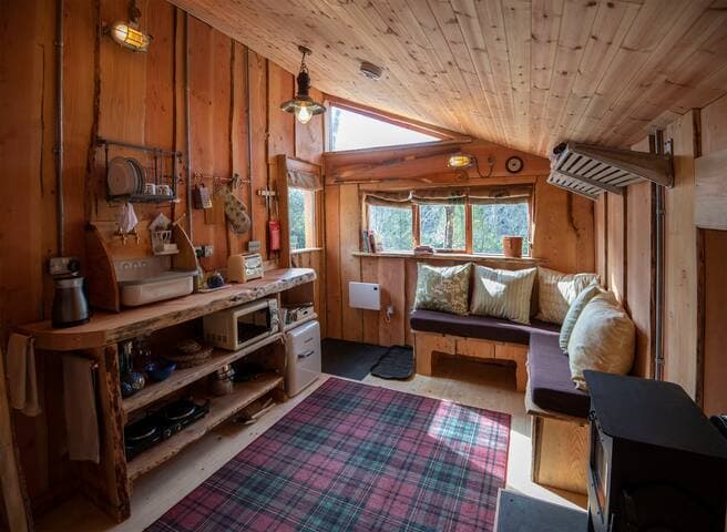 The kitchen, designed by us, allows you to lift out and use, or store, the different components, to make the most of the space. All appliances have been chosen for low energy ratings and/or longevity. Eg. the eco-kettle keeps water hot for 4 hours.