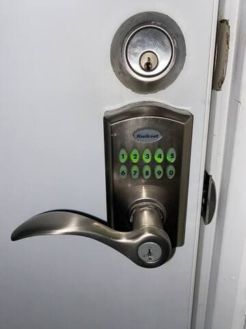 Enter with a key pad. No need to bring keys to the pool, too!