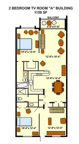 2 bedroom + cool TV Room