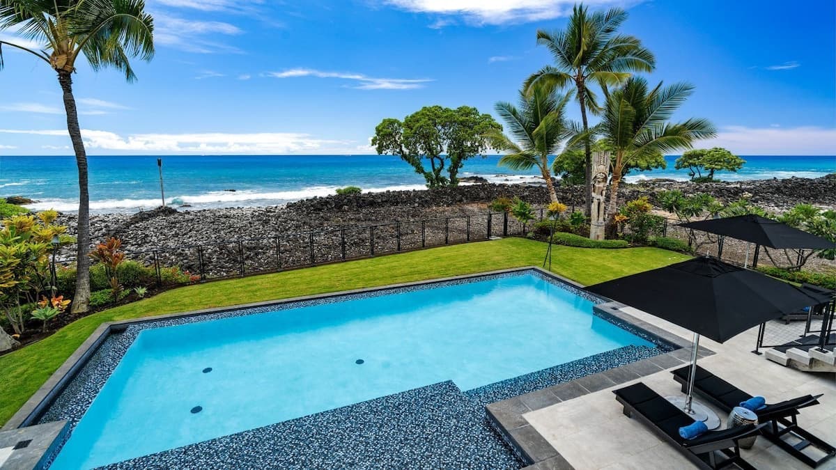 Oceanfront oversized salt water pool with solar heating