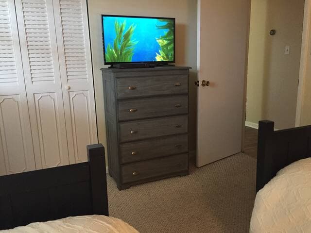 32” Smart TV for the kiddos to pick a Netflix show or Amazon Prime video & settle down for the night or be entertained during an afternoon rainstorm.
