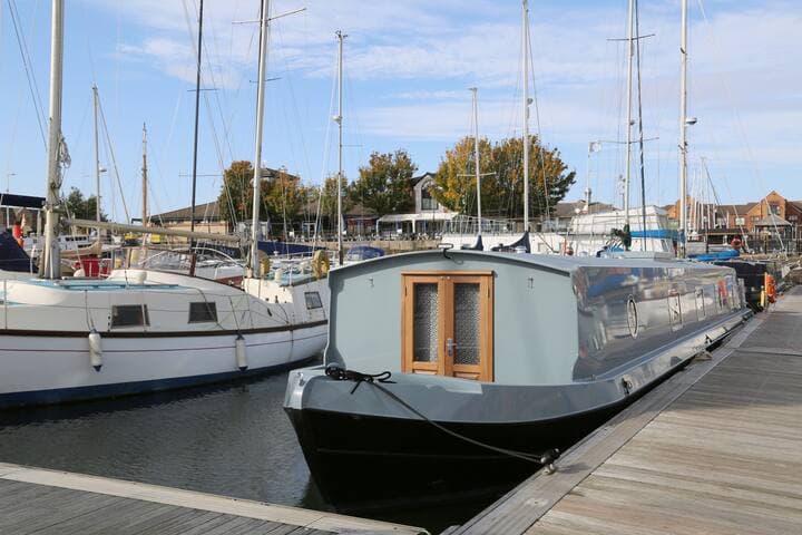 External view of the Liverpool Boat showing the front outside seating area.