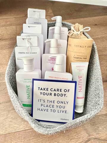 Biodegradable soaps, shampoos, conditioner, body wash etc. selection.