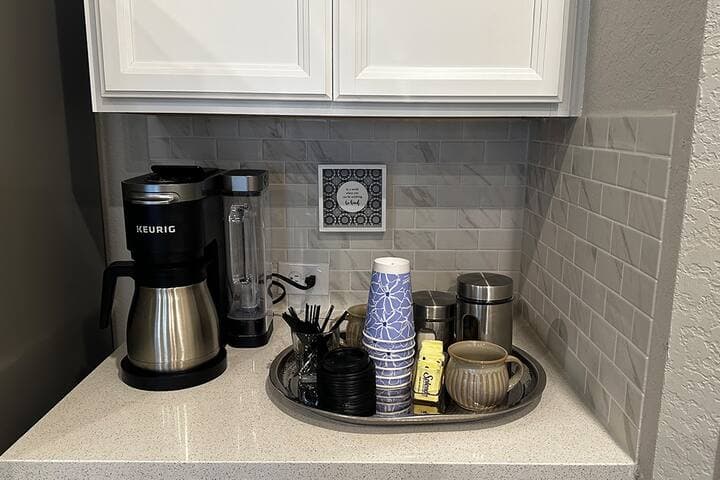 At our home, you'll find everything you need to start your day right. From a selection of premium coffee beans to a state-of-the-art coffee maker, we've got you covered. Enjoy the convenience of having all the essentials at your fingertips.