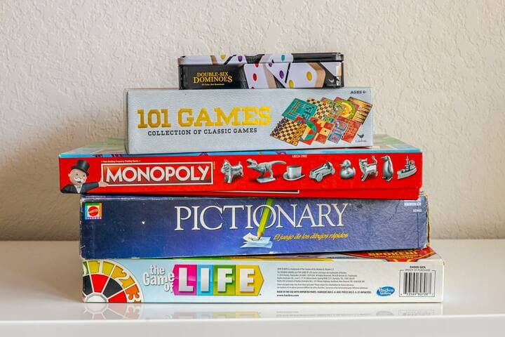 Games are inside the enterteinment center in the second floor.