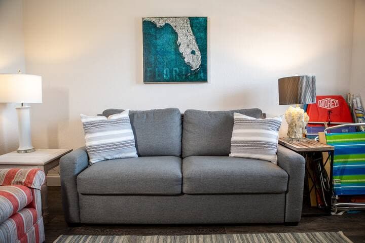 Pull out very comfortable sofa in bonus TV room