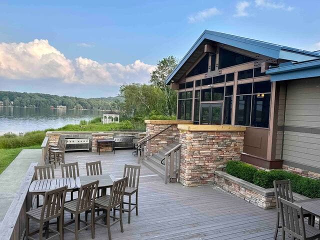 The Lodge offers cafe dinner and breakfast menus - dine inside or outside!