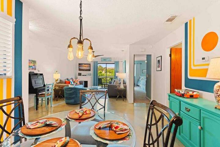 Open floor plan with epoxy floors in living area and kitchen.