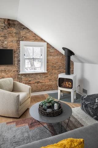 The Jøtul fireplace, made in Norway, adds a fun and unique nod to the owners' heritage
