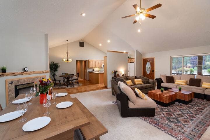 Dinning table expands, would need to insert to leafs at the ends.