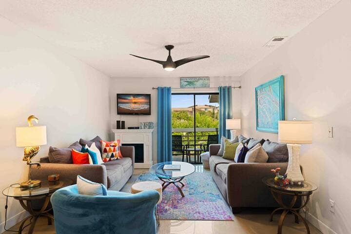 View of the living room from the front door.