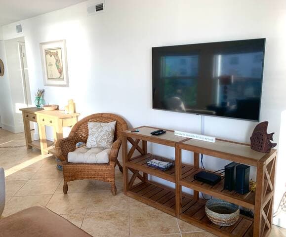 55” LG HD smart tv for all the streaming needs as well as cable for local games and news!