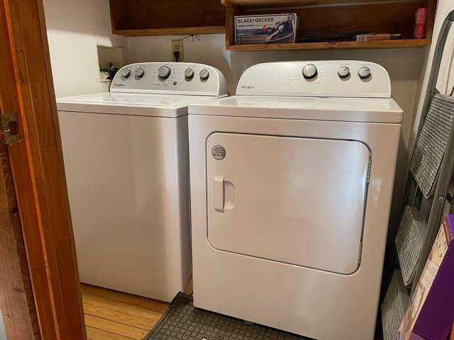 Full size washer and dryer with detergent provided.