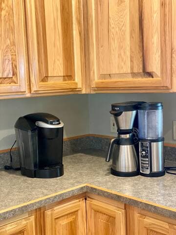 Keurig and a 12-cup coffee maker. We offer ground coffee and reusable pods.