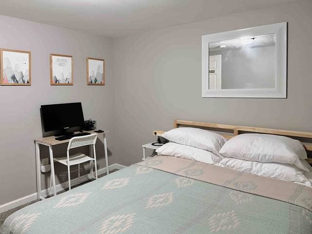 This room can be used as a work space if needed. A computer monitor with HDMI cord is available for you to use.
This room has a projector with FireTV - it’s a great place to watch a movie!