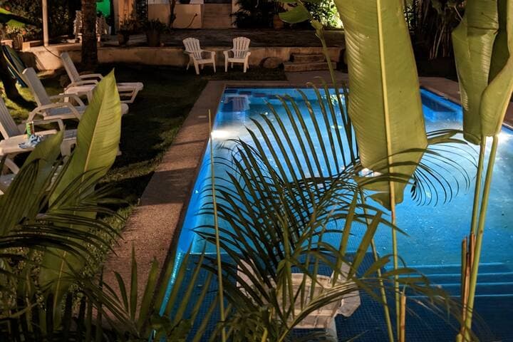 The pool at night.