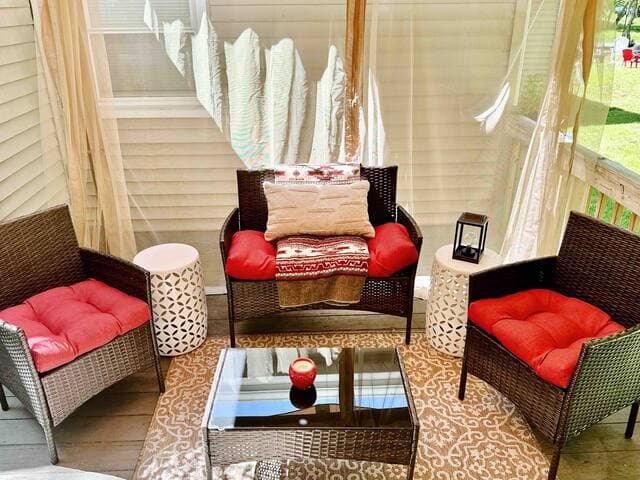 The gazebo has seating for 6 and is a relaxing spot to watch for animals passing through the back yard