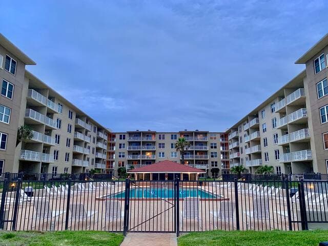 Zero entry to pool area from beach end. There’s also tables and more lounge chairs for a front row view of sunrises!