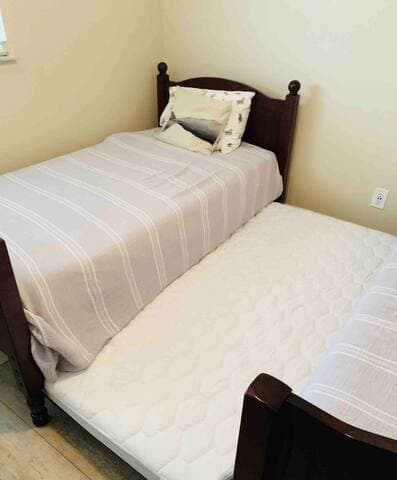 Pull-out trundle with Zinus memory foam mattress is perfect for a third child! With this extra child-size bed, the condo can sleep up to five!