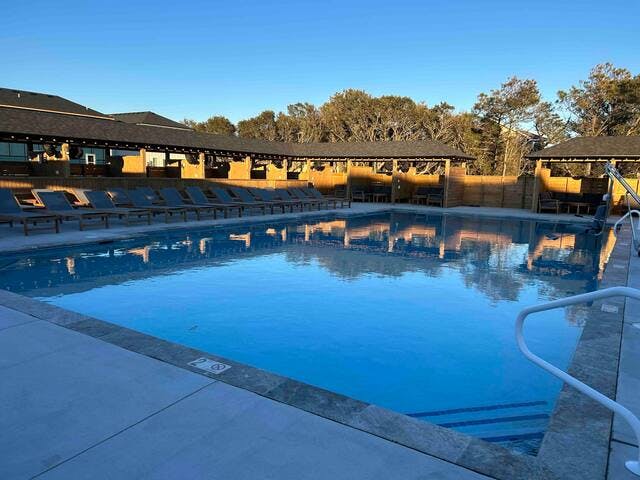 Pool is heated and open seasonally.  Pool depth ranges from 2.5 feet to 5 feet deep.  
