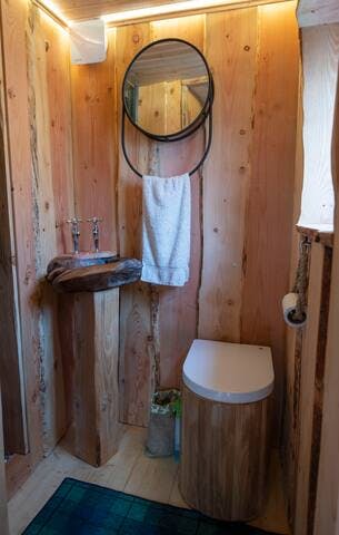 Another photo of the bathroom, this time showing the compost loo. The digital guest book which we will send to you talks you though using this type of loo (very simple!) You can download the digital guest book  to your phone or tablet