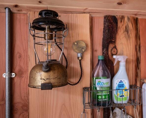 Wall lights made from Tilley lamps are one of our favourite things in Clanranald. We also leave a stock of eco-friendly washing up liquid/soap and brushes/cloths for you to use. We have a reed bed to treat waste water, so no chemicals please!