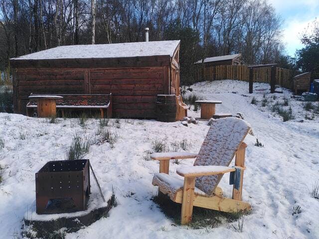 Clanranald's 'sitooterie' with Firepit/BBQ and one of Clanranald's hand-made Adirondack chairs