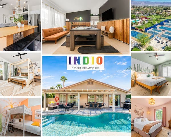 Welcome to your Indio desert getaway! Equipped with salt water pool, indoor game room, modern furnishings and access to recreational amenities 
