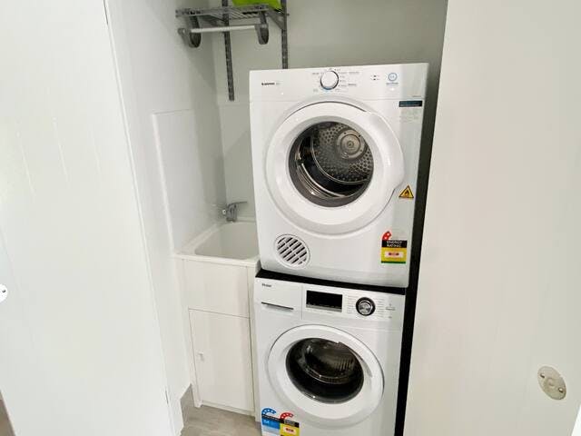 Your own private internal laundry with washer & dryer stocked with laundry detergent.