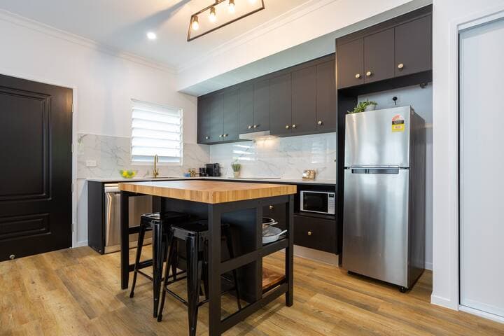 Fully equipped kitchen with everything you'll need to cook your own meals. The kitchen is equipped with all the latest appliances inc a dishwasher, toaster, microwave oven, ceramic glass cooktop & electric oven, oh & a coffee espresso machine.