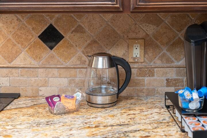 An electric kettle is available for your use, making hot water easily accessible.