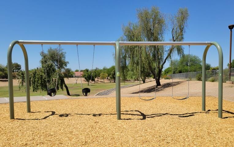 At Jackrabbit Park, there are also swings and an amazing open field with goal posts to play team sports in. (Photo credit to www.phoenixwithkids.net)