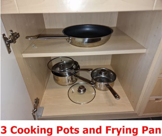 3 Cooking Pots and Frying Pan