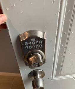 Close-up of the keyless entry lock with code access for secure, convenient entry.