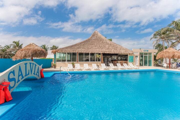 Decent pool that also has a kiddie section to the left.