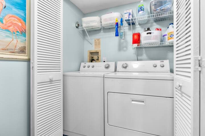 Full size washer and dryer in condo.