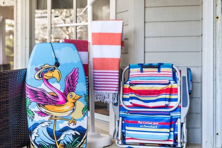 Beach towels and chairs provided.