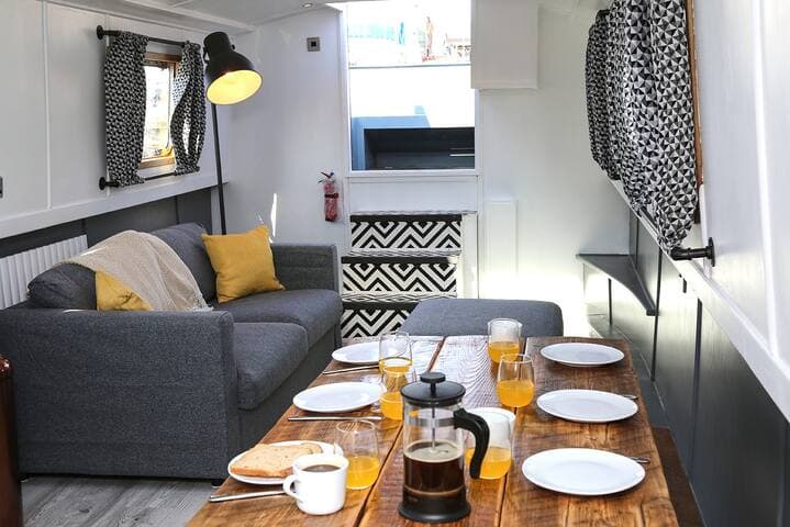 Dinner table set for breakfast